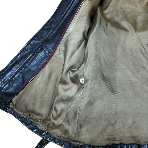 Vintage 60s Schott NYC Leather Cafe Racer Jacket Brown Distressed Size 42 - Picture 16 of 16